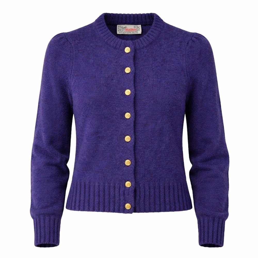 VTG 90s Braemar Shetland Wool Cardigan Sweater Women XS Purple Gold Button